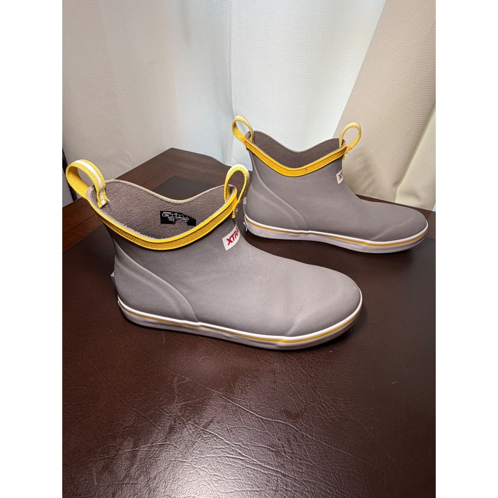 XTRATUF Kids Ankle Deck Boots Grey Yellow Waterproof Rain Boots Size 5 - Picture 2 of 10